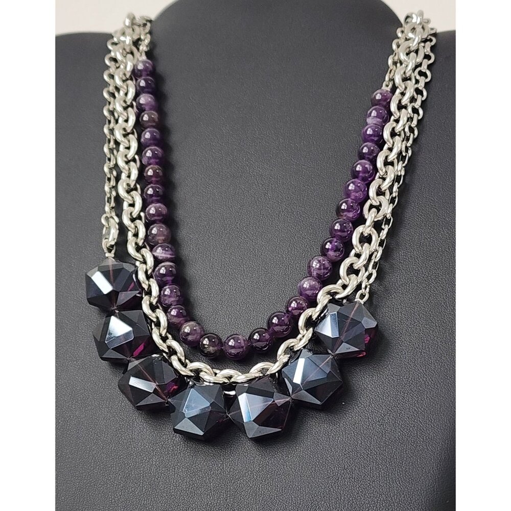 Amethyst & Sterling Silver Chain Necklace 8mm Stones Convertible 5 pc Layered
